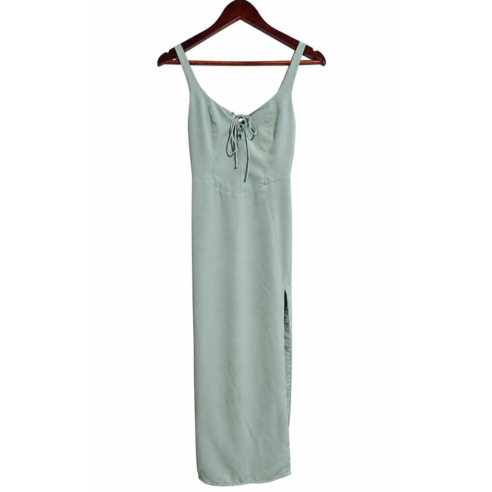 Abercrombie & Fitch Sage Green Lace Up Corset Midi Dress XSP Petite Side Slit